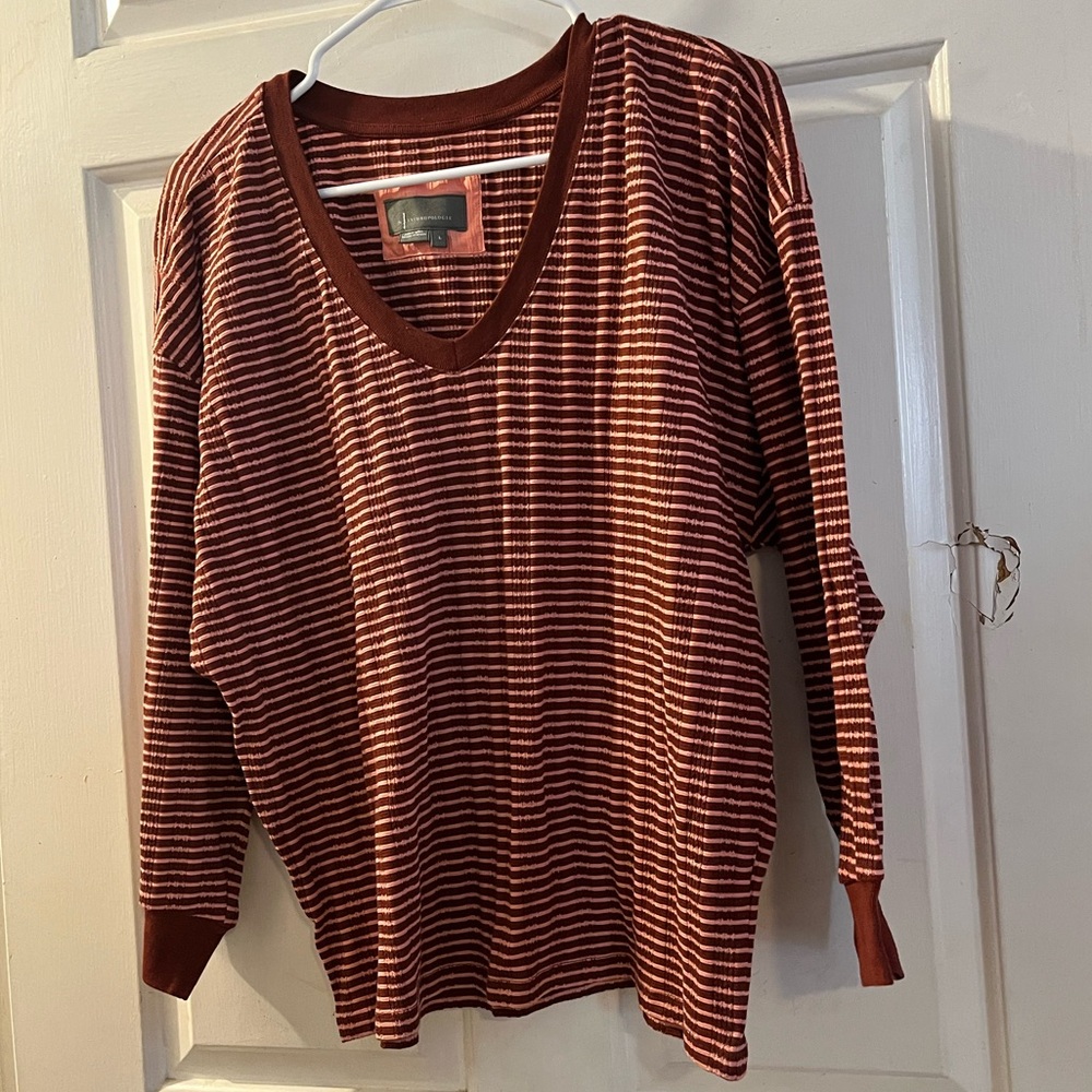 Anthropologie Brown Striped V-Neck Top